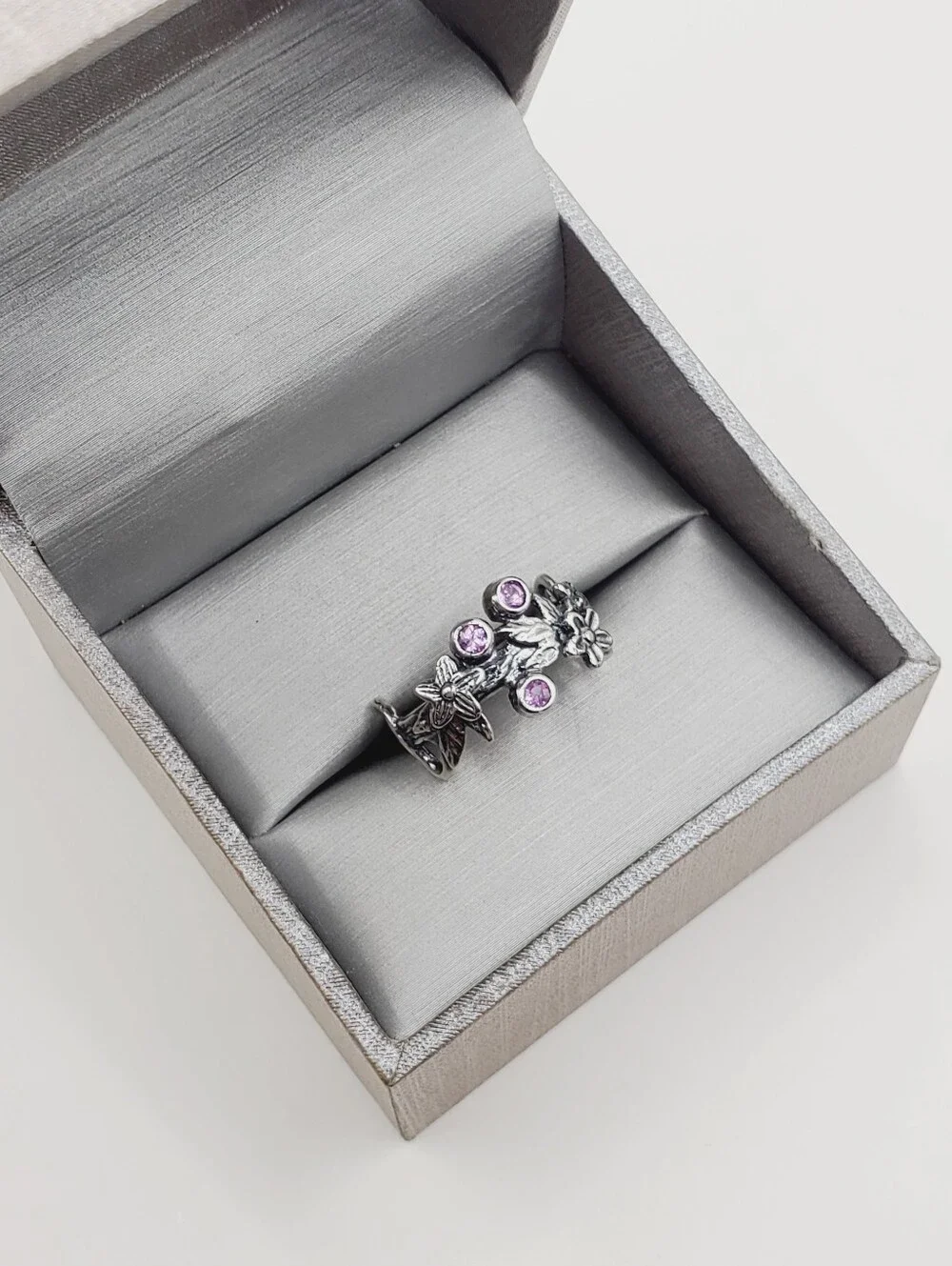 Genuine Bezel Set Purple Sapphire - 925 Sterling Silver Flower Ring